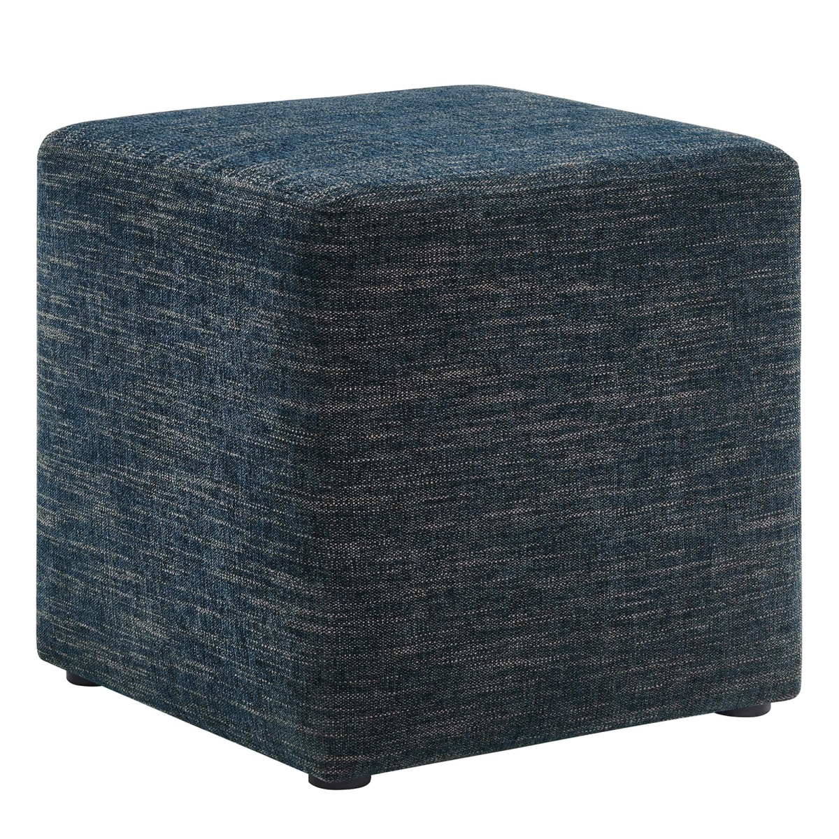 EEI-6636-HEA 17 in. Callum Square Woven Fabric Upholstered Ottoman, Heathered Weave Azure