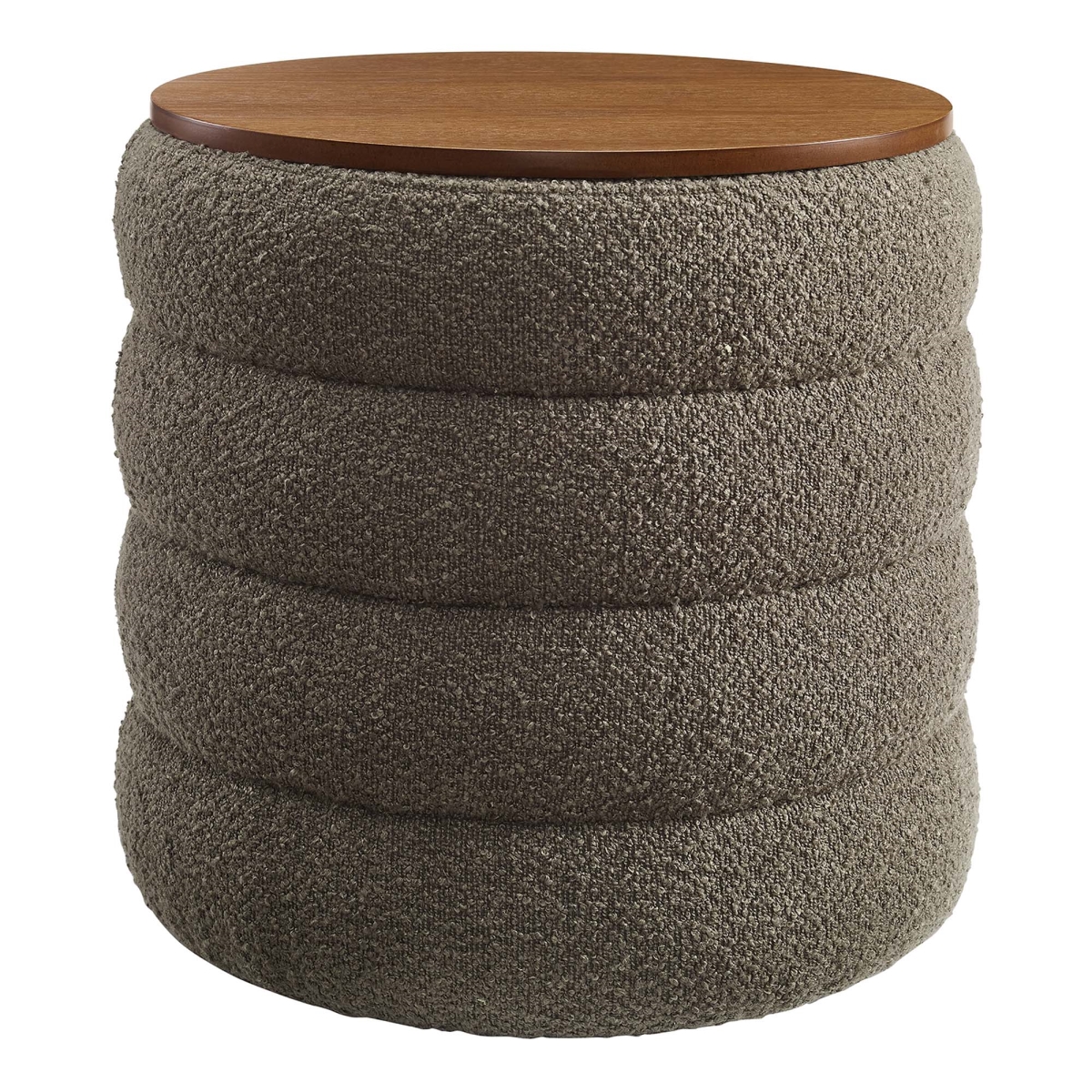 EEI-6685-PEB Mezzo Round Boucle Fabric Storage Ottoman, Pebble