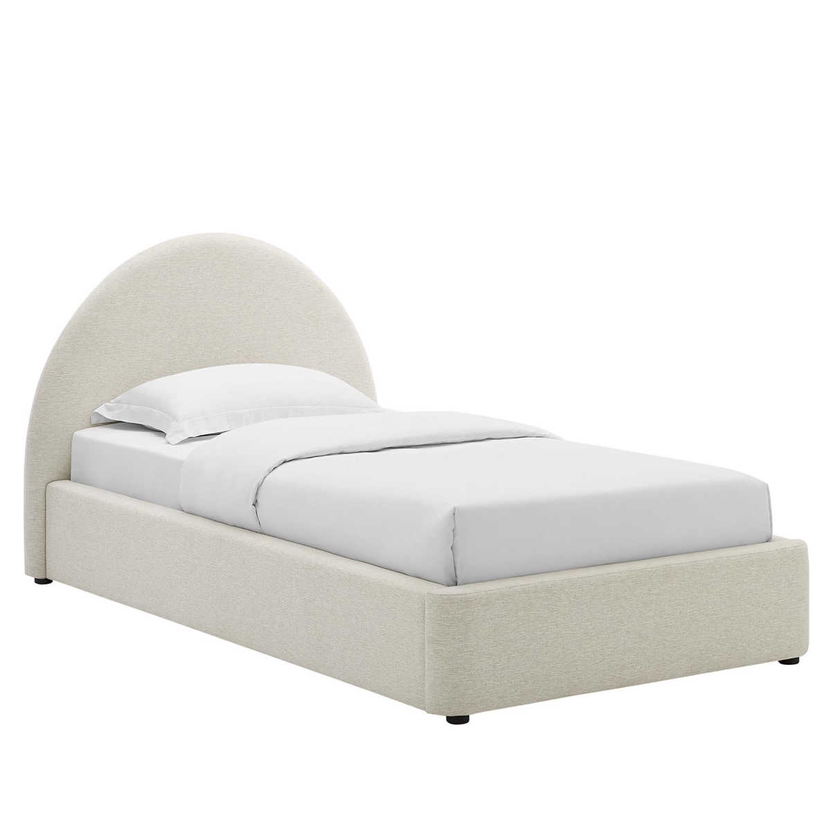 MOD-7128-HEI Resort Upholstered Round Platform Bed, Heathered Weave Ivory - Twin Size