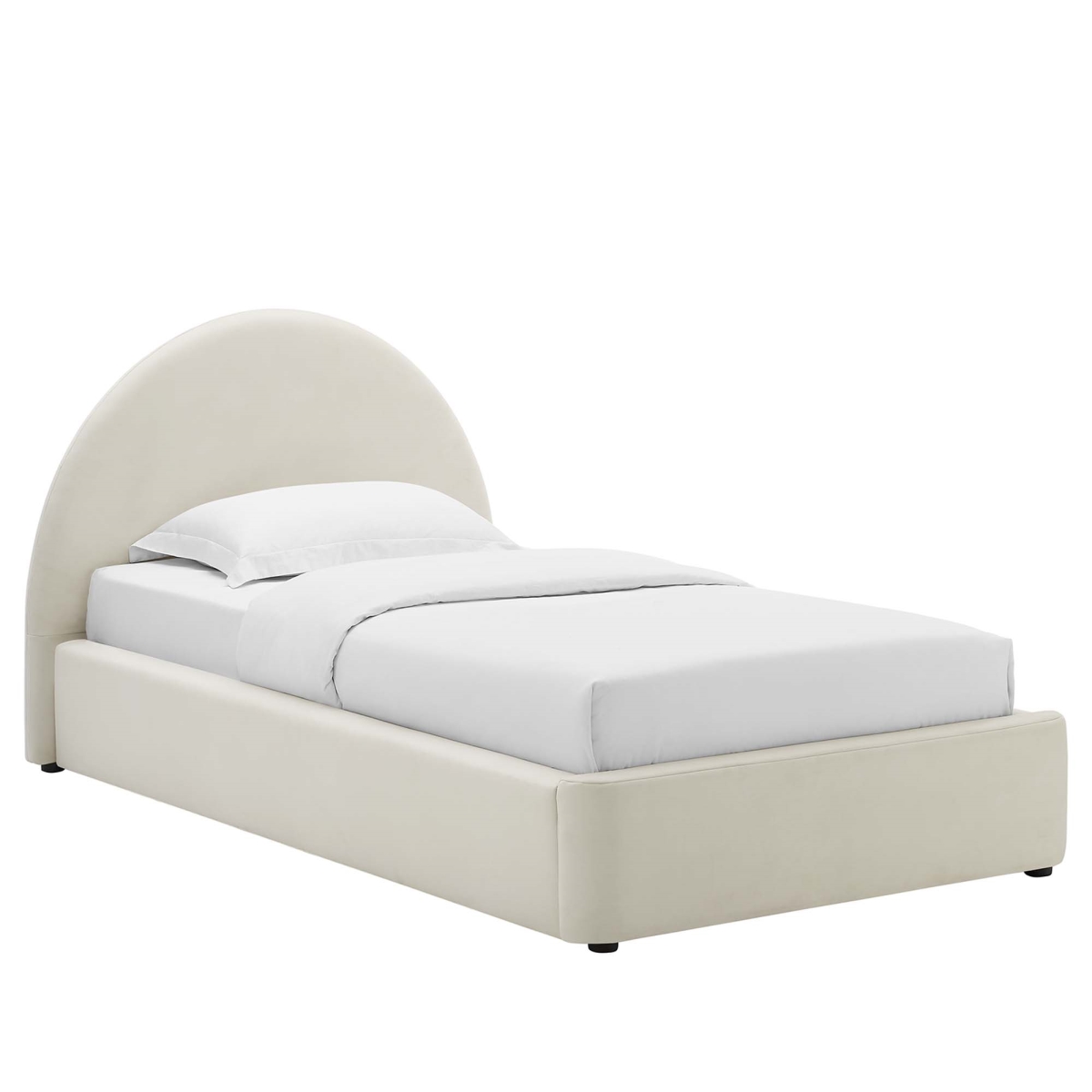 MOD-7129-ALA Resort Performance Velvet Arched Round Platform Bed, Alabaster - Twin Size