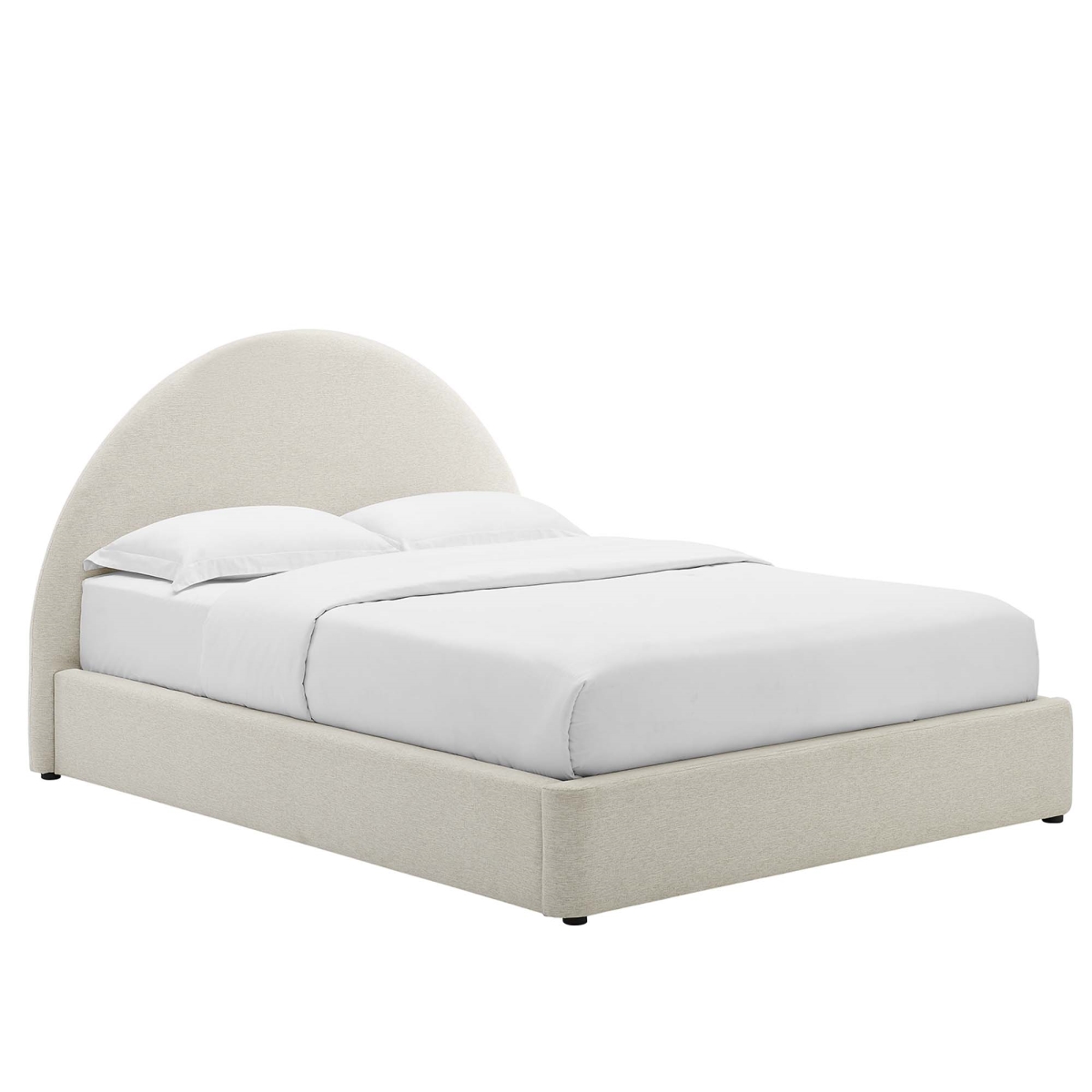 MOD-7134-HEI Resort Upholstered Round Platform Bed, Heathered Weave Ivory - King Size