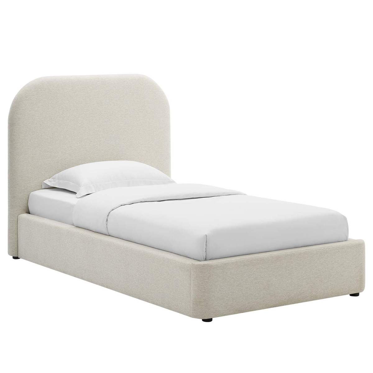 MOD-7136-HEI Keynote Upholstered Fabric Curved Platform Bed, Heathered Weave Ivory - Twin Size