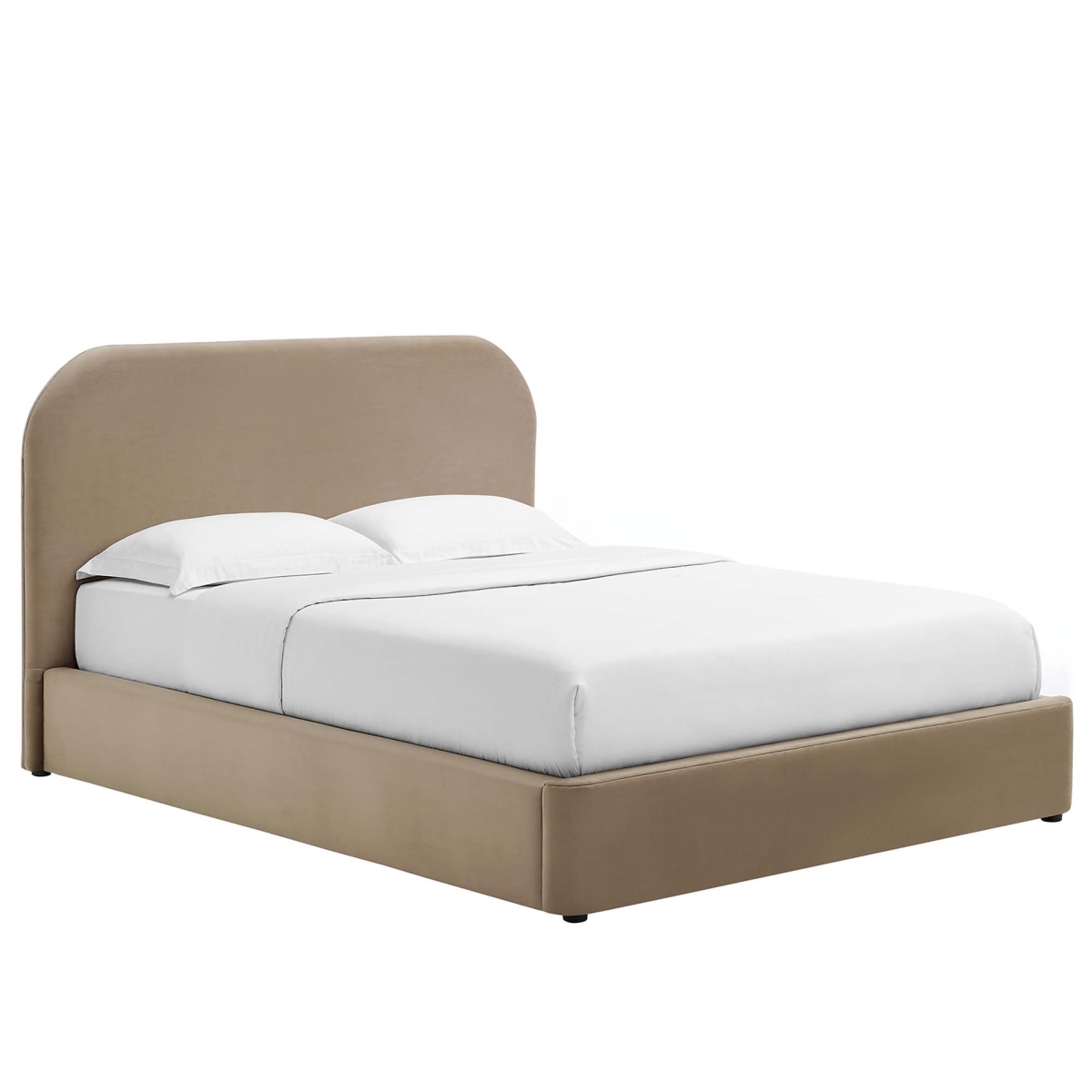 MOD-7141-TAU Keynote Performance Velvet Curved Platform Bed, Taupe - Queen Size