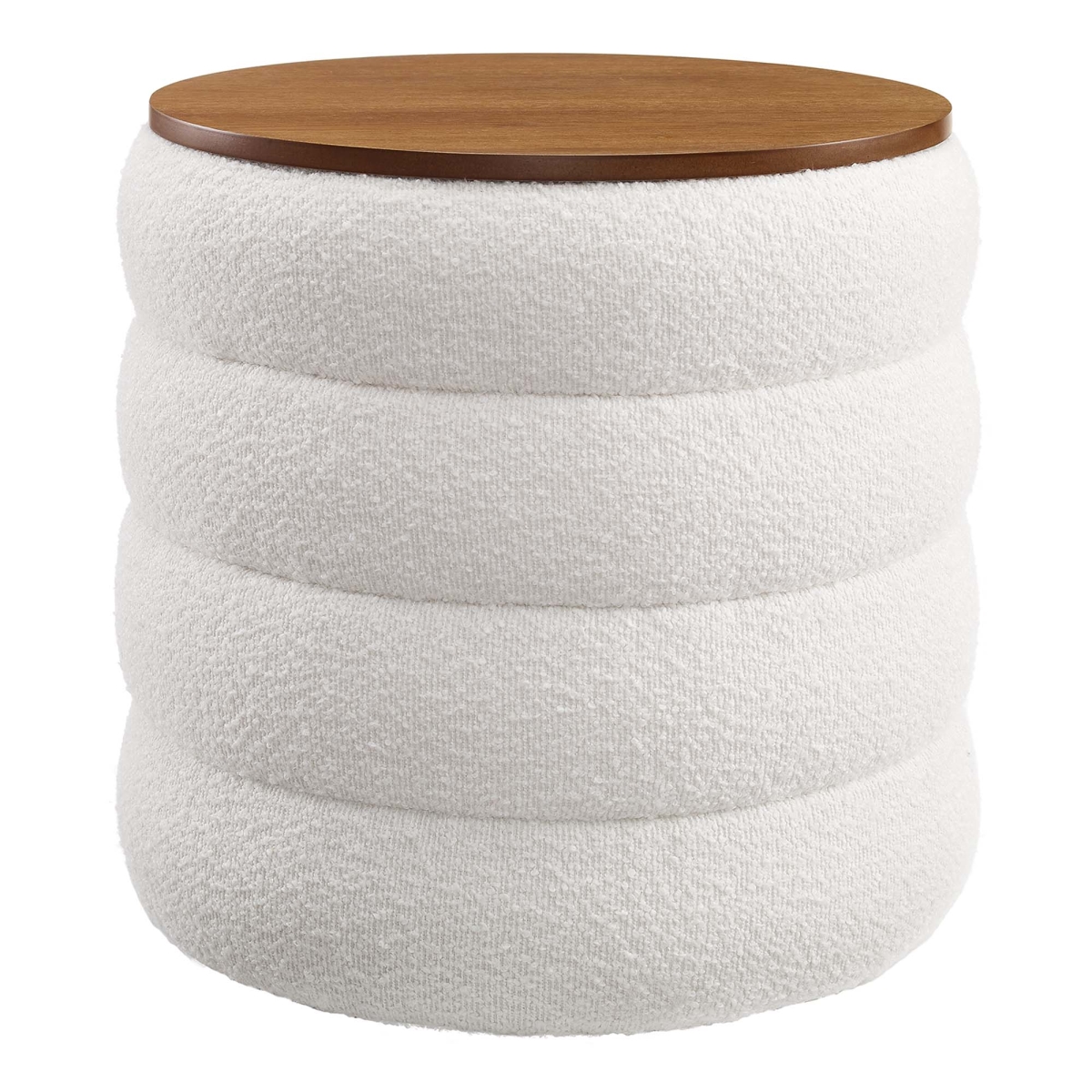 EEI-6685-CLO Mezzo Round Boucle Fabric Storage Ottoman, Cloud
