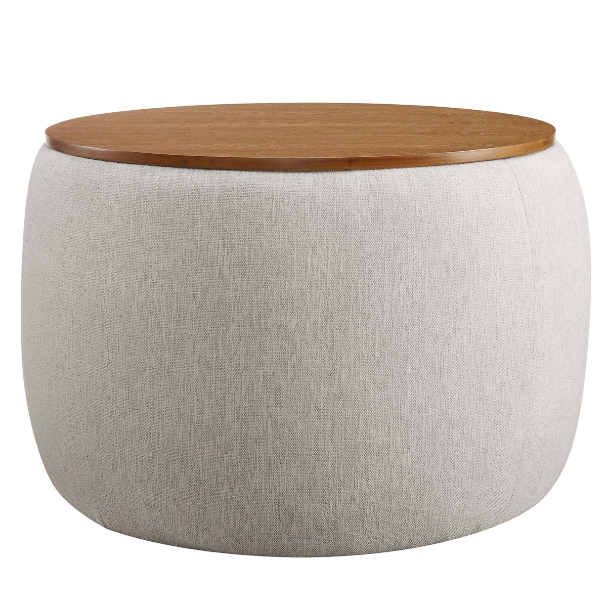 EEI-6688-HEI Perla Woven Fabric Upholstered Storage Ottoman, Heathered Weave Ivory