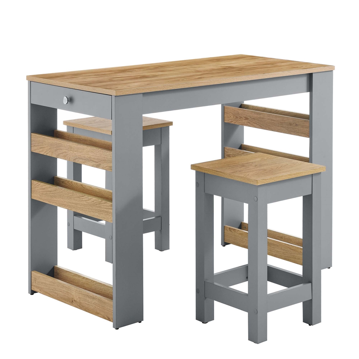 EEI-6730-OAK-GRY Galley Kitchen Island & Stool Set, Oak Gray - 3 Piece
