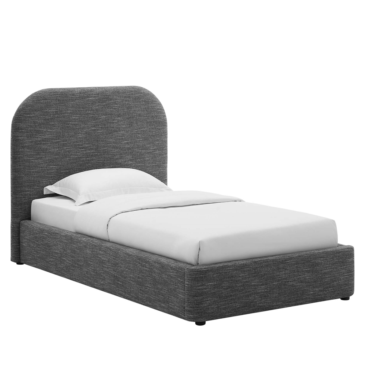 MOD-7136-HSL Keynote Upholstered Fabric Curved Platform Bed, Heathered Weave Slate - Twin Size