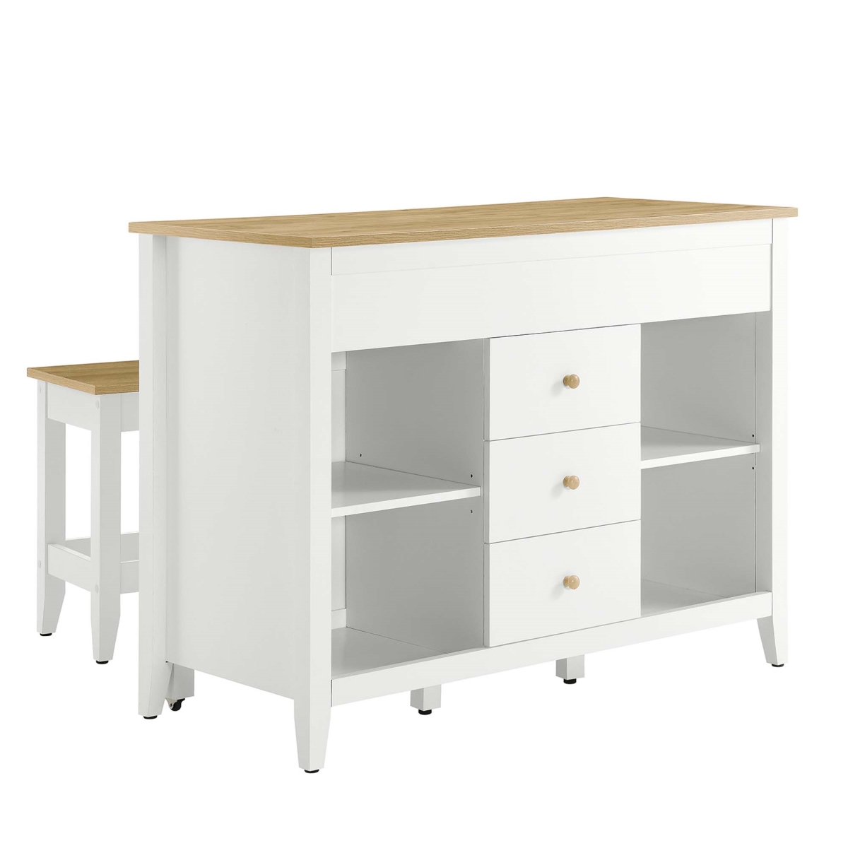 EEI-6895-OAK-WHI Farmstead Kitchen Island & Stool Set, Oak White - 3 Piece