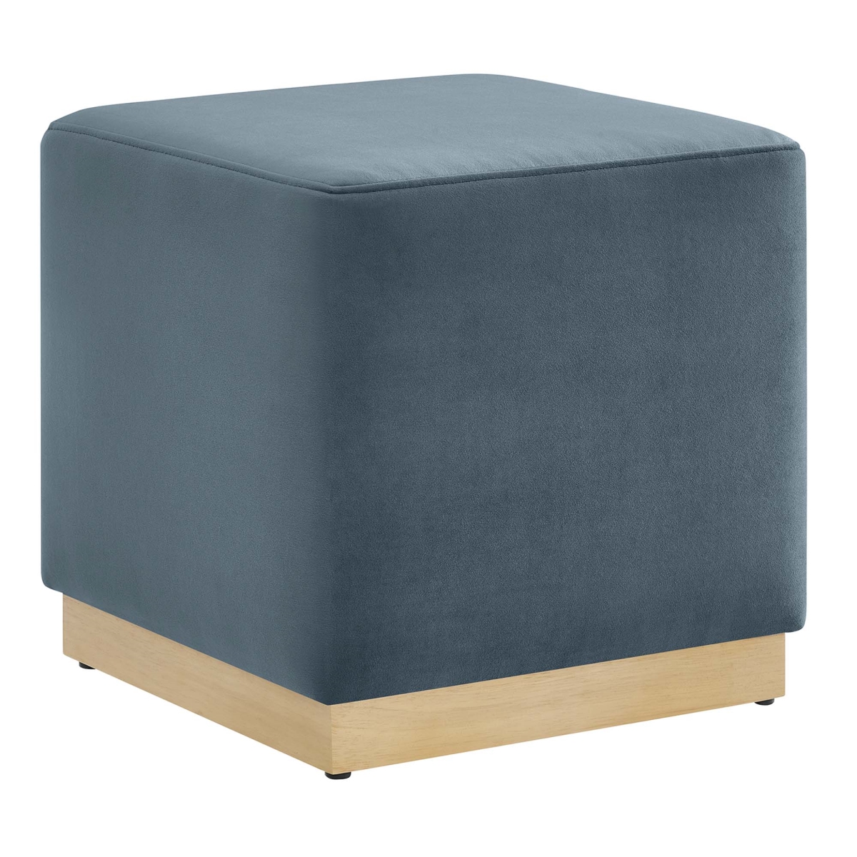 EEI-6640-CAB-NAT 17 in. Tilden Square Performance Velvet Upholstered Ottoman, Cadet Blue Natural