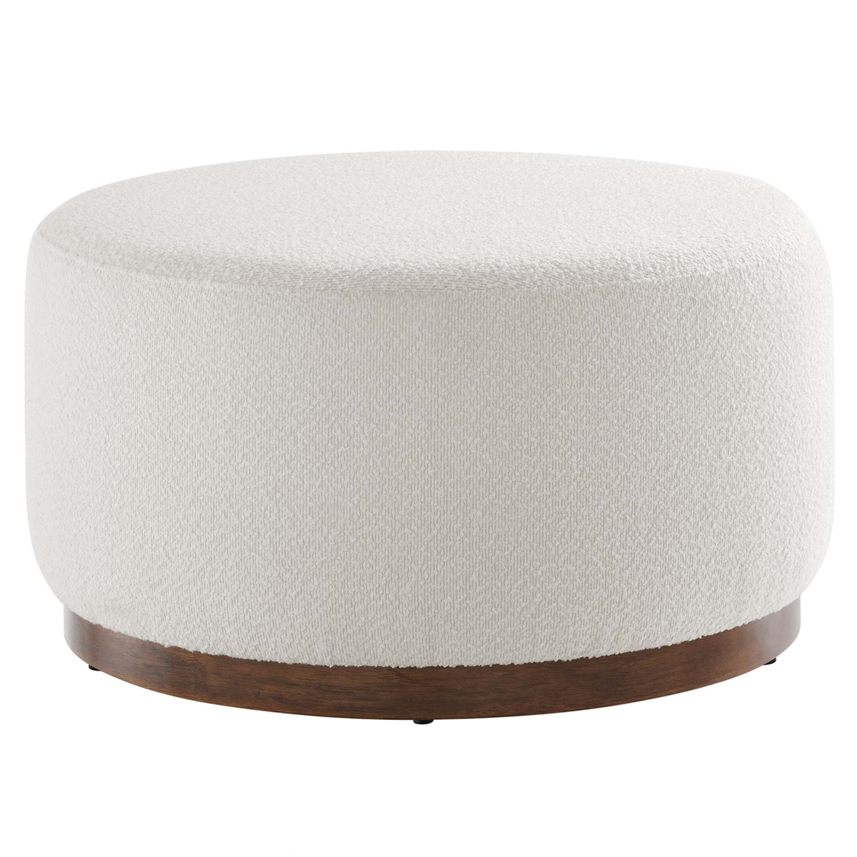 EEI-6681-CLO-WAL 29 in. Tilden Round Boucle Upholstered Ottoman, Cloud Walnut - Large