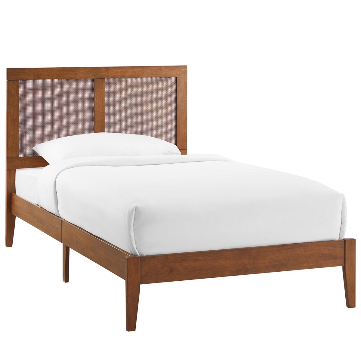 MOD-7152-WAL Sirocco Rattan & Wood Platform Bed, Walnut - Twin Size