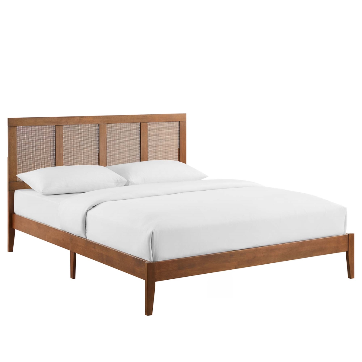 MOD-7154-WAL Sirocco Rattan & Wood Platform Bed, Walnut - Queen Size