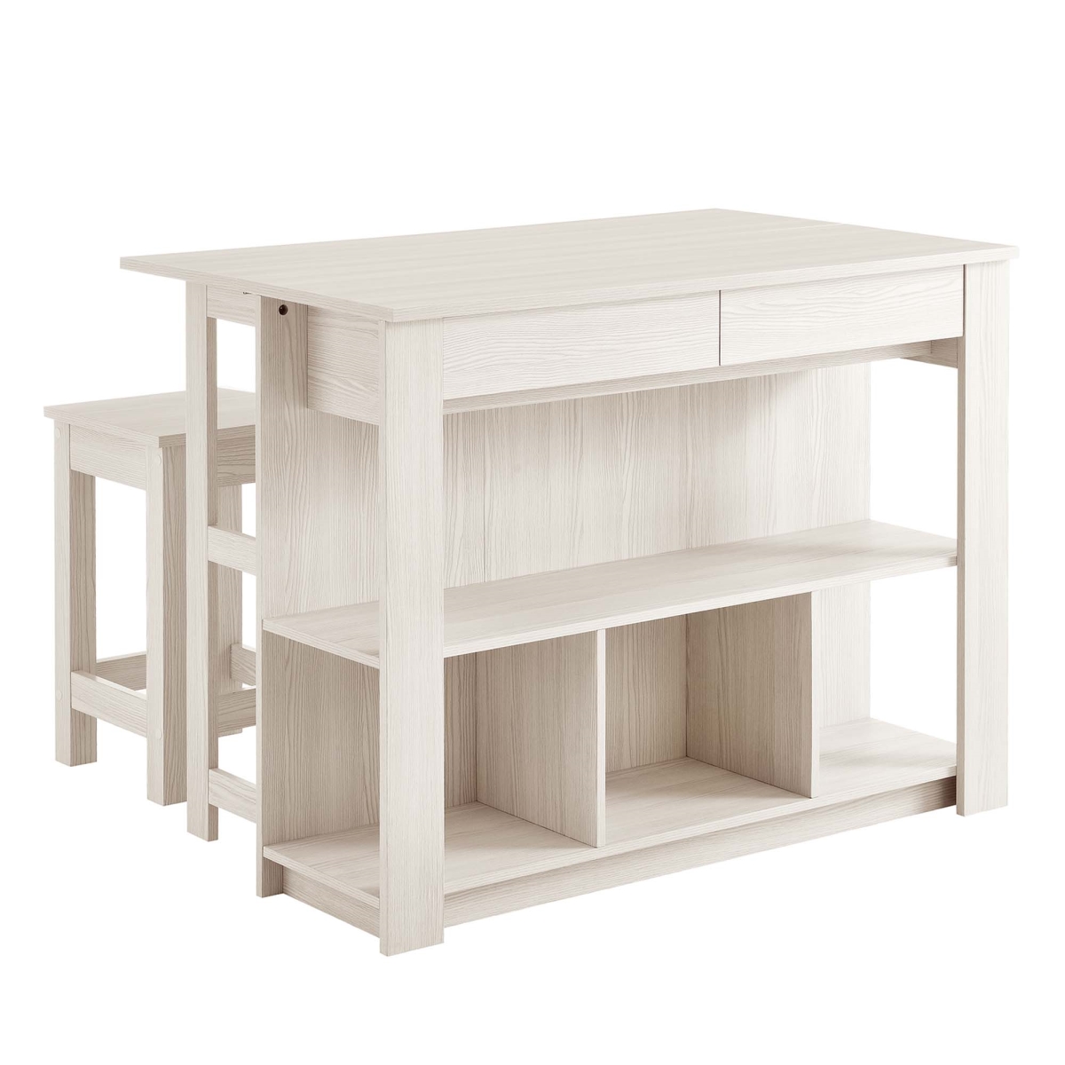 EEI-6731-WMA Meadowbrook Kitchen Island & Stool Set, White Maple - 3 Piece