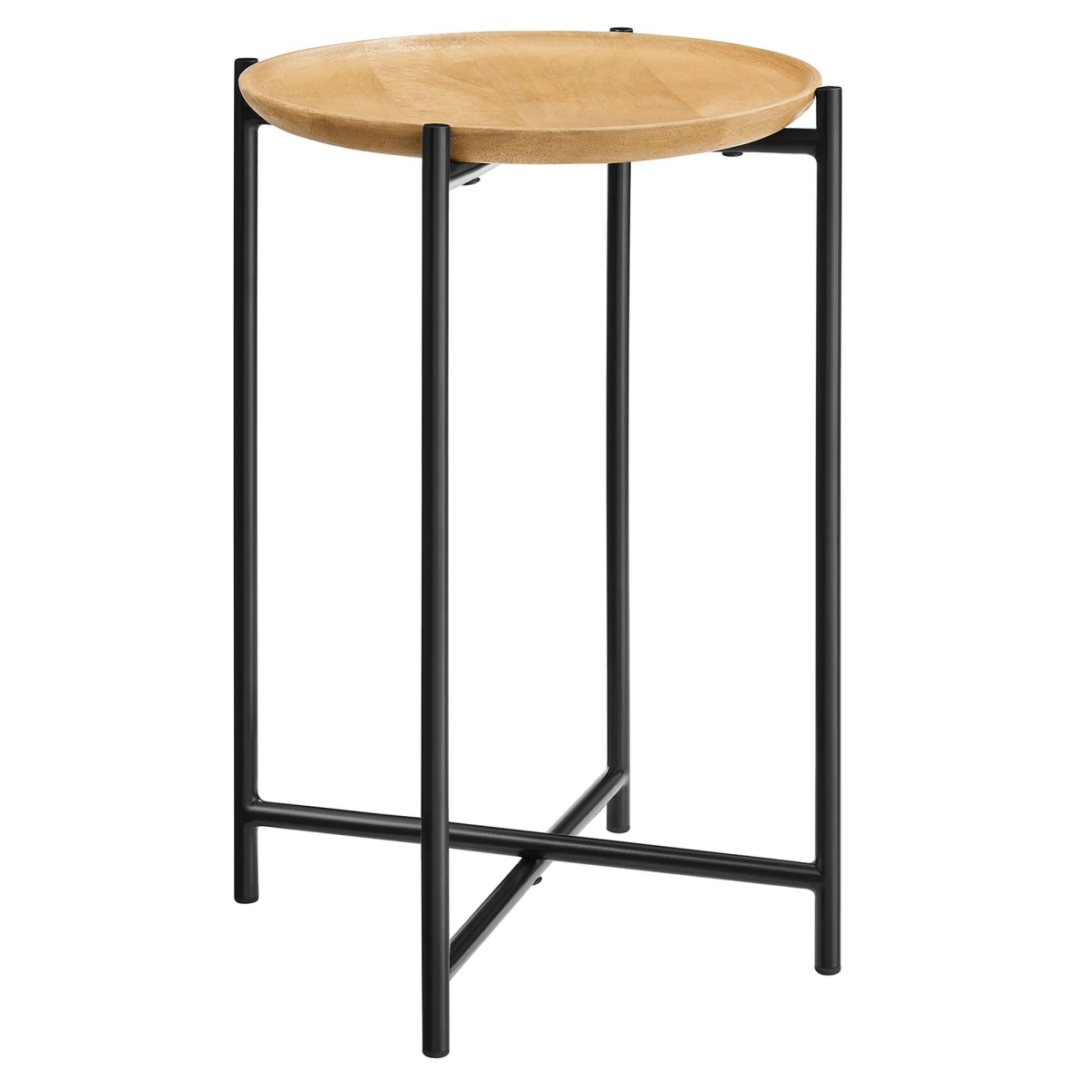 EEI-6832-OAK Xilo Round Wood & Metal Side Table, Oak
