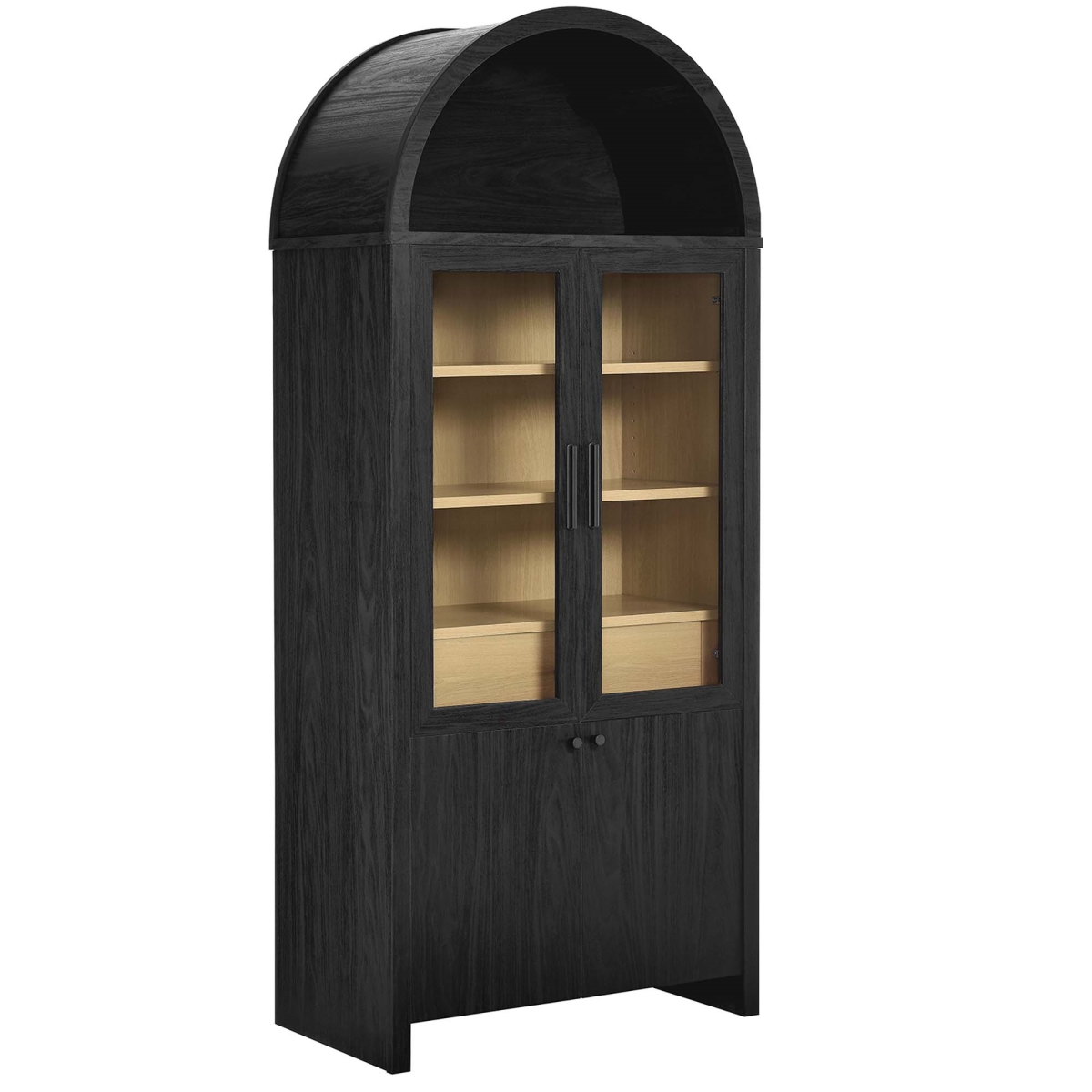 EEI-6834-BLK-OAK Evie Arched Tall Display Cabinet, Black & Oak