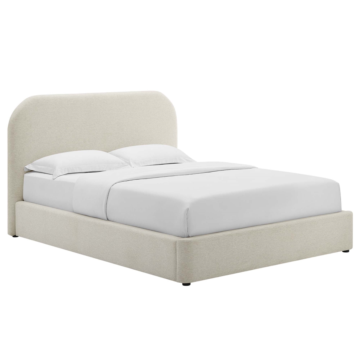 MOD-7138-HEI Keynote Upholstered Fabric Curved Platform Bed, Heathered Weave Ivory - Full Size