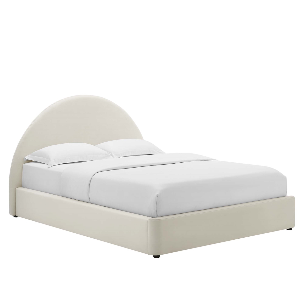 MOD-7131-ALA Resort Performance Velvet Arched Round Platform Bed, Alabaster - Full Size