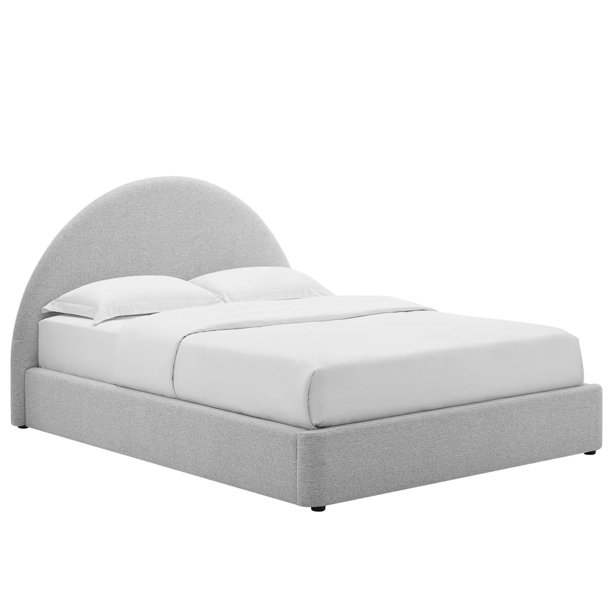 MOD-7132-HLG Resort Upholstered Round Platform Bed, Heathered Weave Light Gray - Queen Size