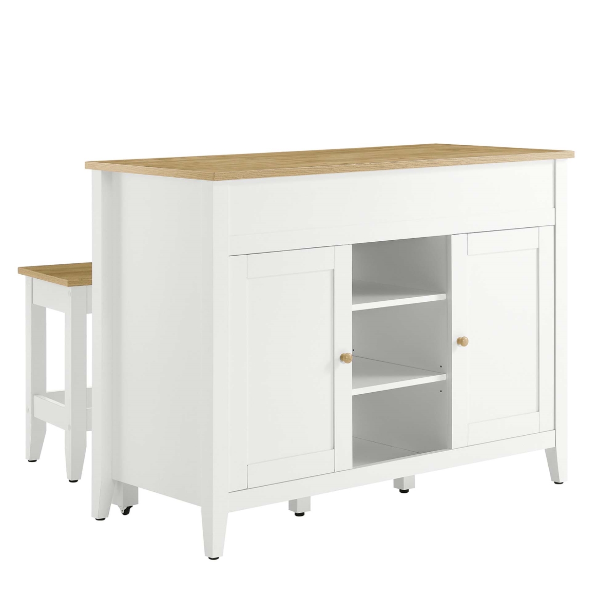 EEI-6894-OAK-WHI Garland Kitchen Island & Stool Set, Oak White - 3 Piece