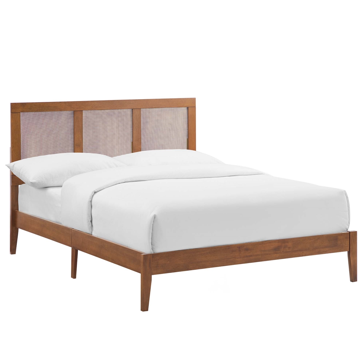 MOD-7153-WAL Sirocco Rattan & Wood Platform Bed, Walnut - Full Size