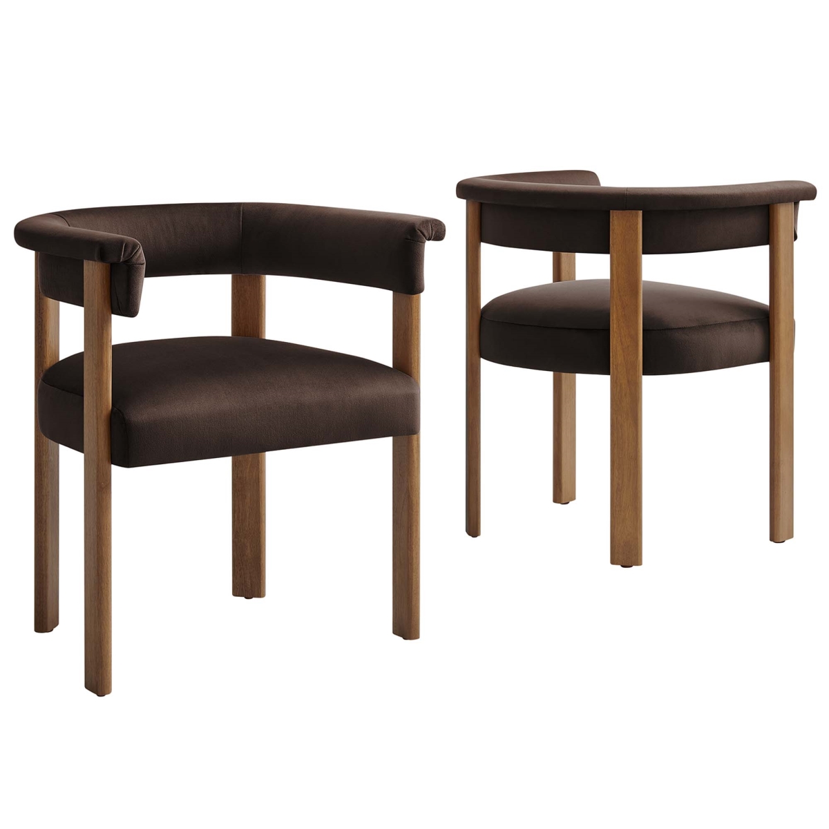 EEI-6775-CHB-DBR Imogen Performance Velvet Barrel Dining Chairs, Chocolate Deep Brown - Set of 2