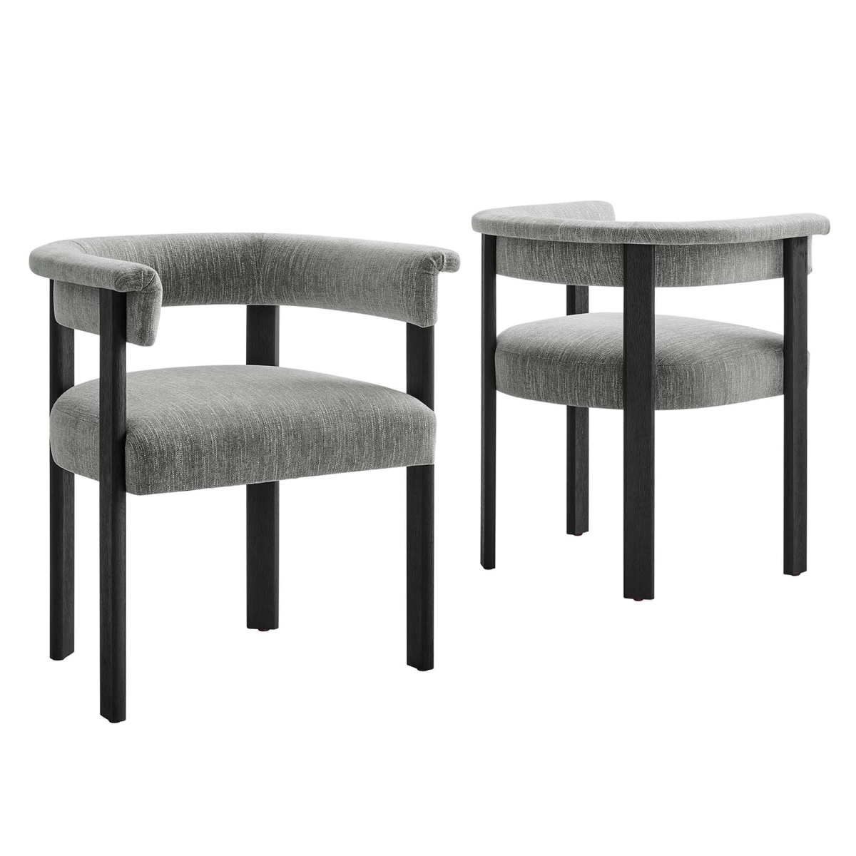 EEI-6776-HEG-BLK Imogen Upholstered Barrel Dining Chairs, Heathered Weave Gray & Black - Set of 2