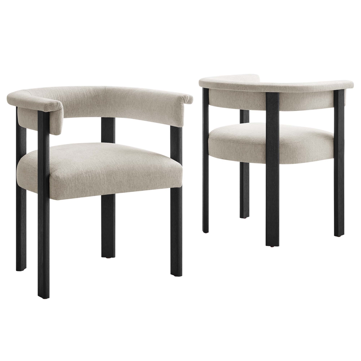 EEI-6776-HEI-BLK Imogen Upholstered Barrel Dining Chairs, Heathered Weave Ivory & Black - Set of 2