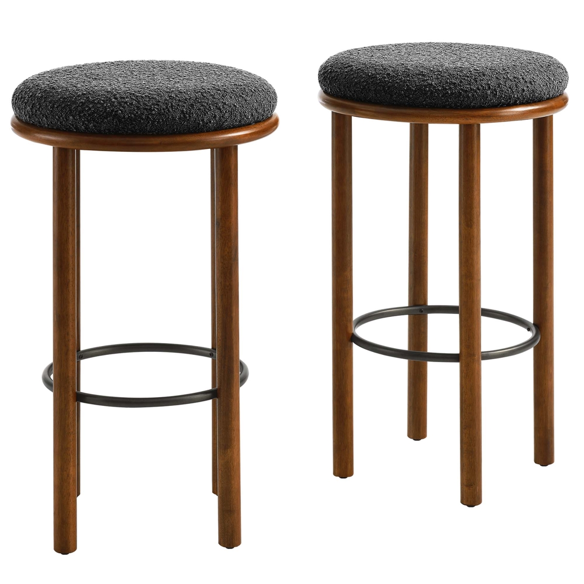 EEI-6819-WAL-CHA Fable Boucle Fabric Bar Stools, Walnut Charcoal - Set of 2