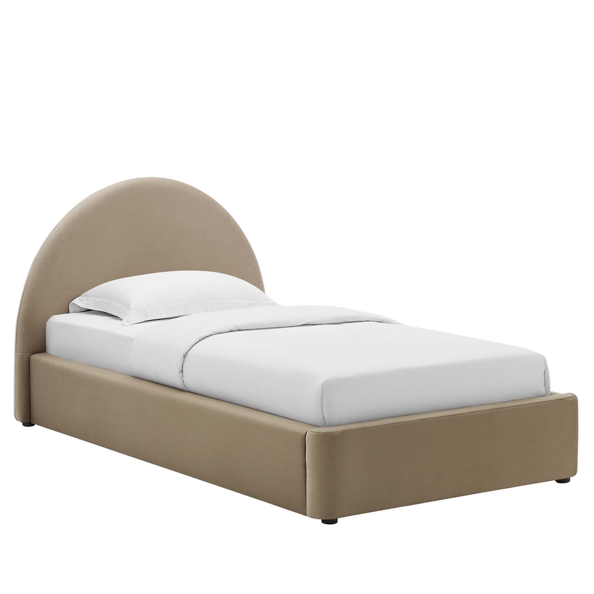 MOD-7129-TAU Resort Performance Velvet Arched Round Platform Bed, Taupe - Twin Size