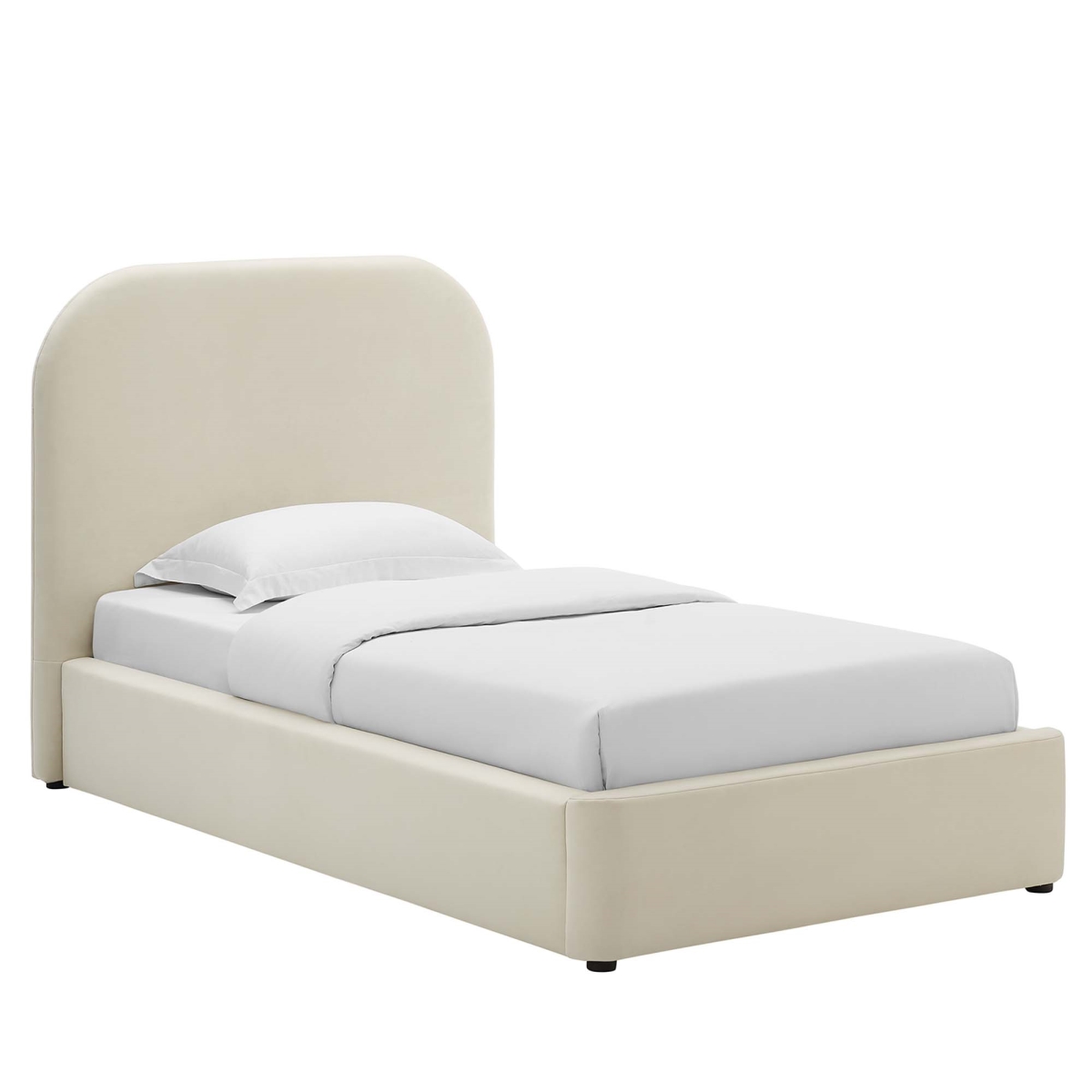 MOD-7137-ALA Keynote Performance Velvet Curved Platform Bed, Alabaster - Twin Size