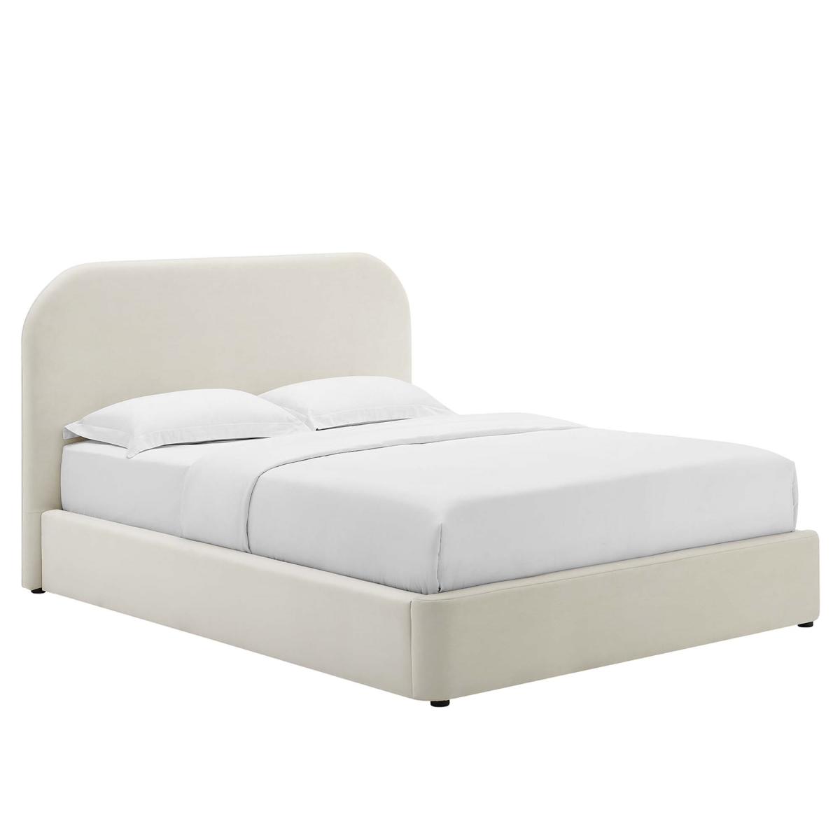 MOD-7139-ALA Keynote Performance Velvet Curved Platform Bed, Alabaster - Full Size