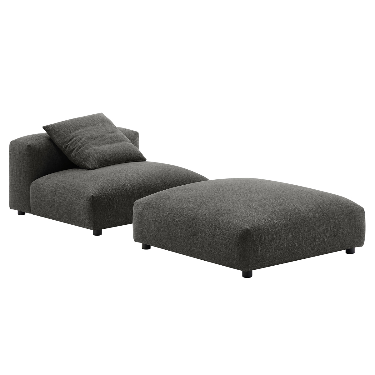 EEI-7023-CHA Solace Modular Upholstered Fabric Armless Chair & Ottoman Set, Charcoal