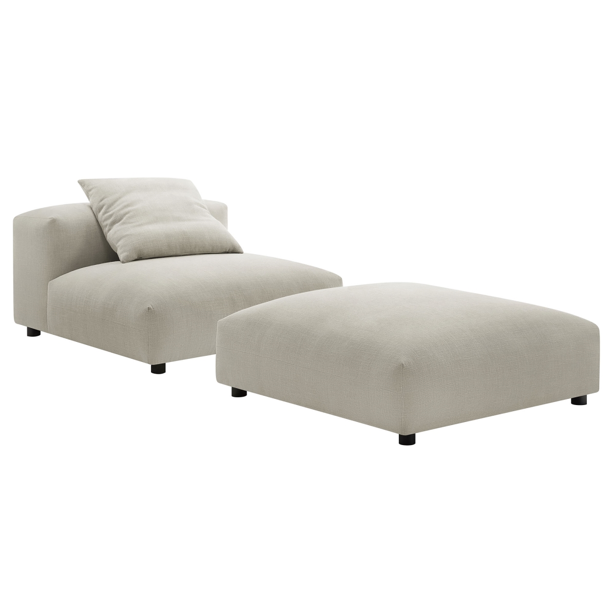 EEI-7023-LIN Solace Modular Upholstered Fabric Armless Chair & Ottoman Set, Linen