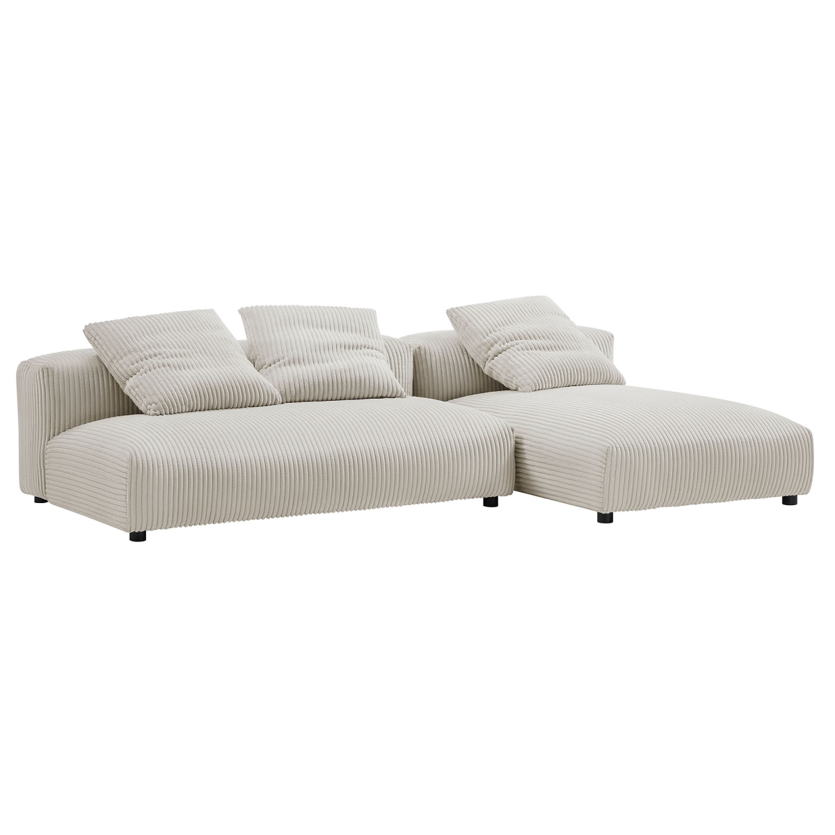 EEI-7024-ALM Solace Modular Corduroy Upholstered Sectional Sofa with Chaise, Almond - 2 Piece