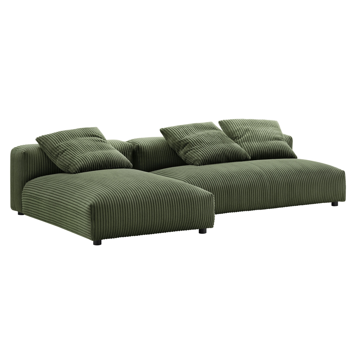 EEI-7024-FRN Solace Modular Corduroy Upholstered Sectional Sofa with Chaise, Fern - 2 Piece