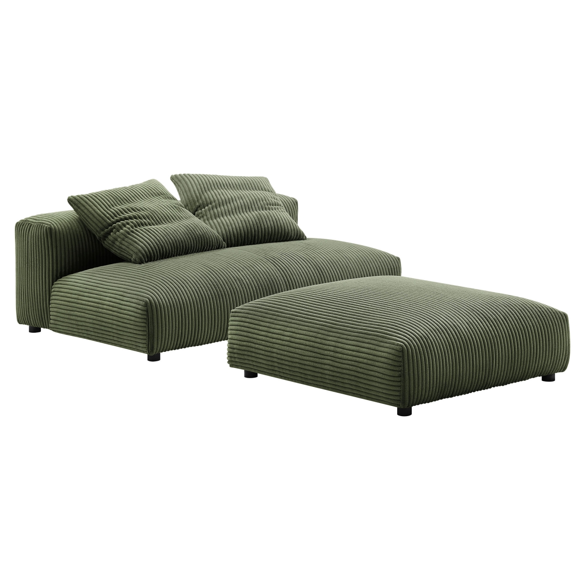 EEI-7030-FRN Solace Modular Corduroy Upholstered Armless Loveseat & Ottoman Set, Fern