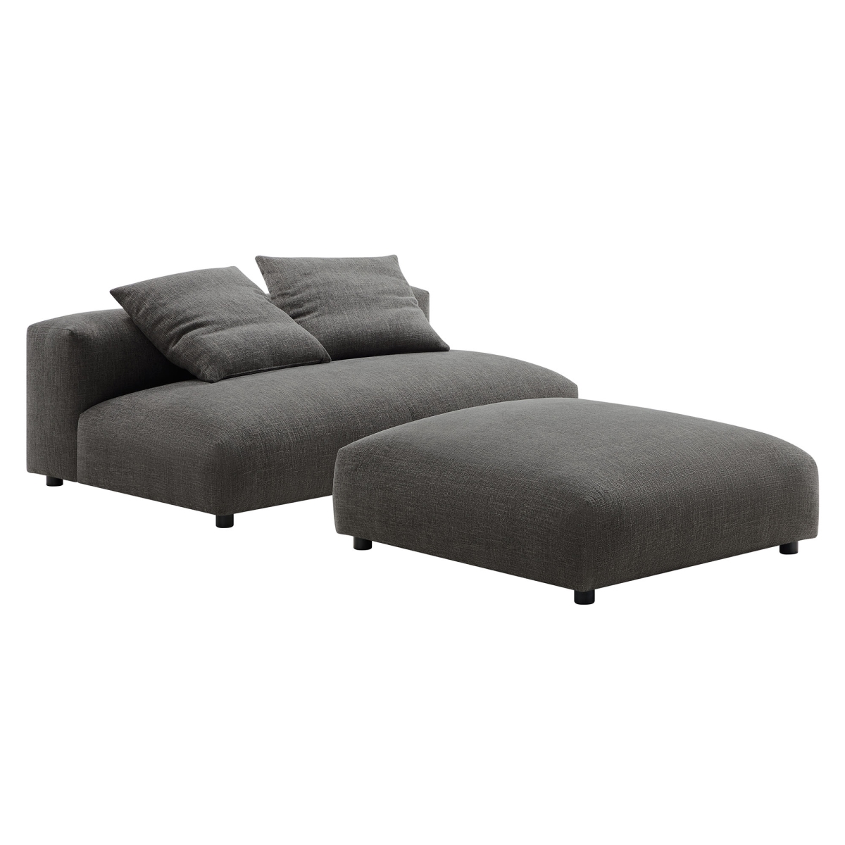 EEI-7031-CHA Solace Modular Upholstered Fabric Armless Loveseat & Ottoman Set, Charcoal