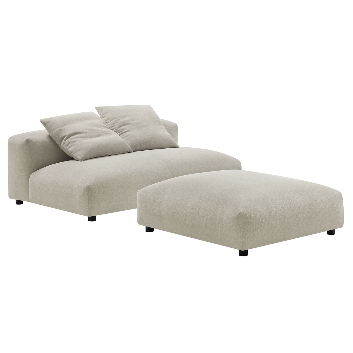 EEI-7031-LIN Solace Modular Upholstered Fabric Armless Loveseat & Ottoman Set, Linen