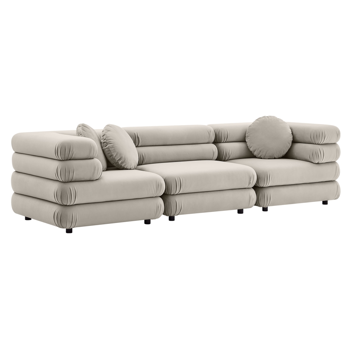 EEI-7003-ALM Jubilee Modular Performance Velvet Sectional Sofa, Almond - 3 Piece
