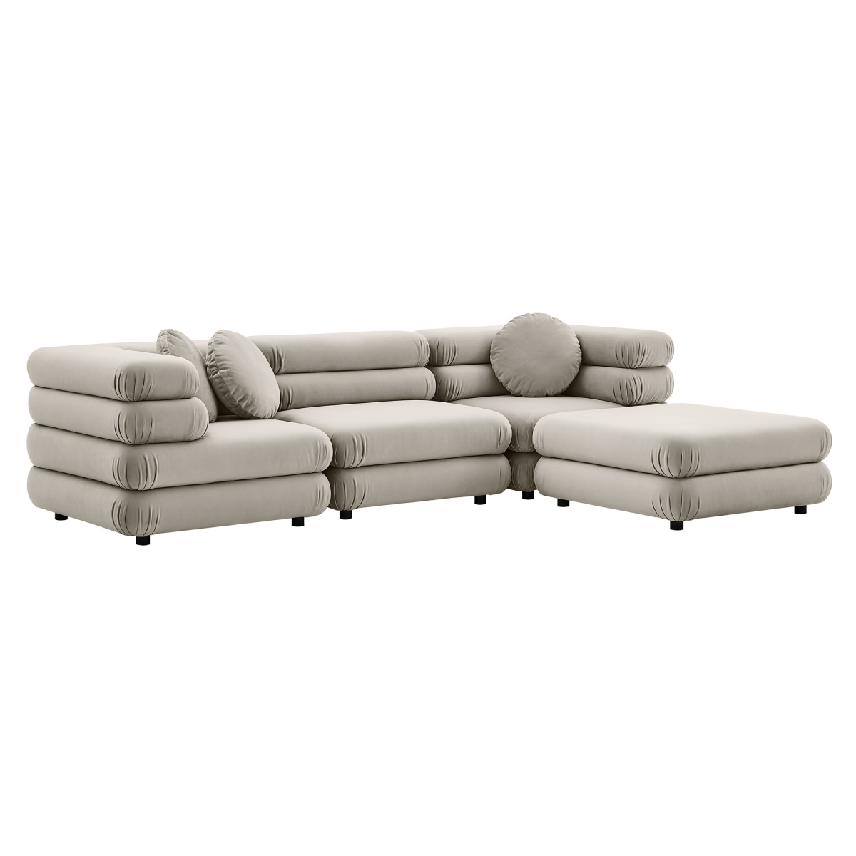 EEI-7004-ALM Jubilee Modular Performance Velvet Sectional Sofa, Almond - 4 Piece