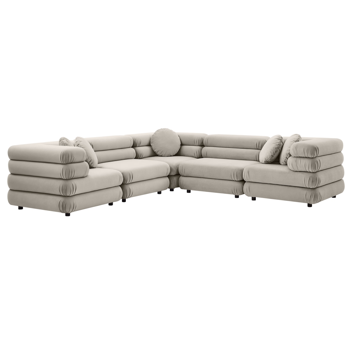 EEI-7005-ALM Jubilee Modular Performance Velvet Sectional Sofa, Almond - 5 Piece