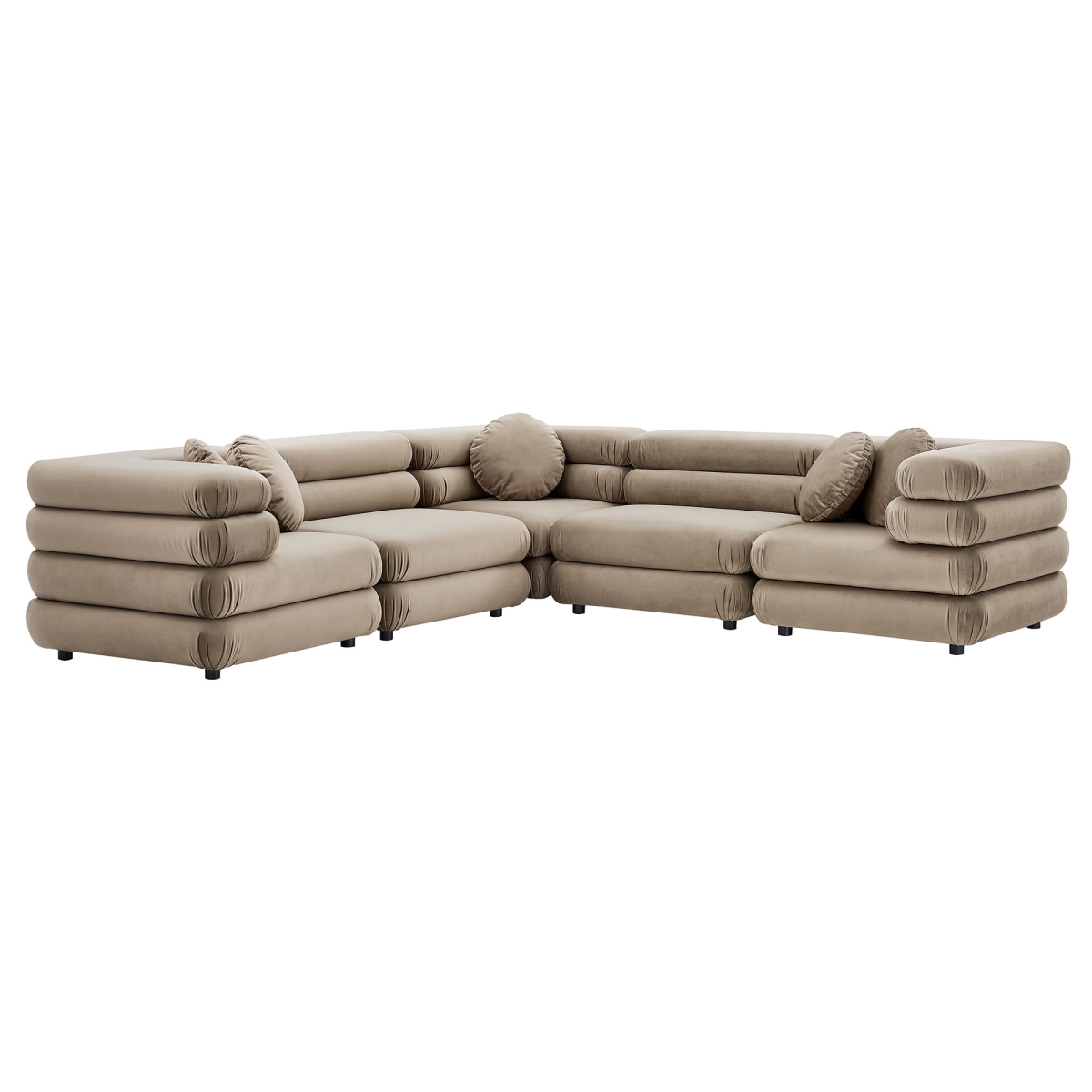 EEI-7005-TAU Jubilee Modular Performance Velvet Sectional Sofa, Taupe - 5 Piece