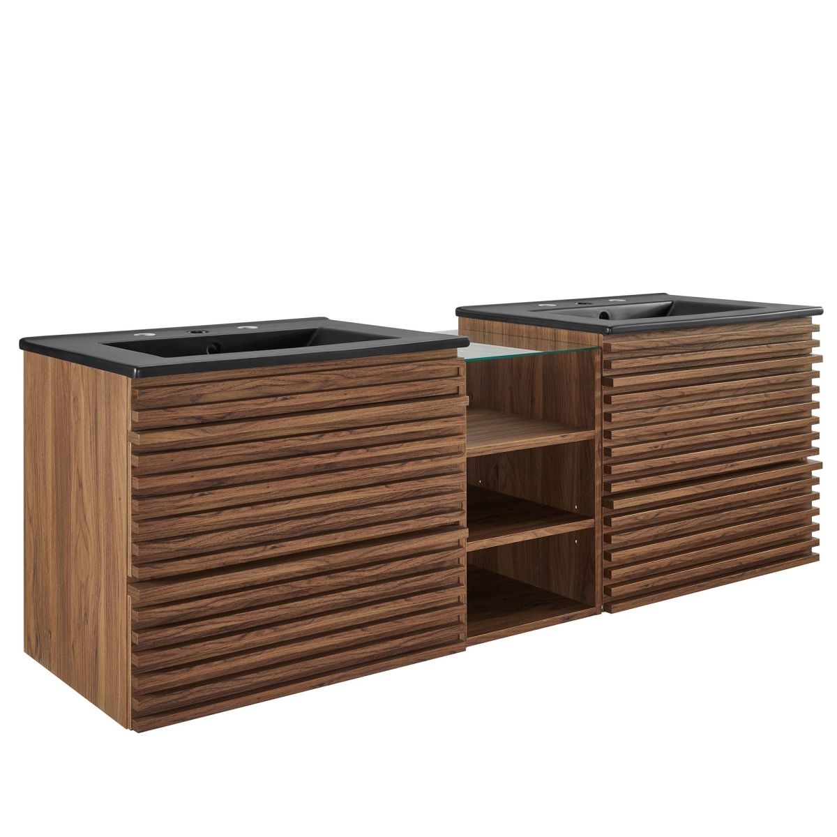 EEI-6941-WAL-BLK 62 in. Render Wall-Mount Double Sink Bathroom Vanity, Walnut Black