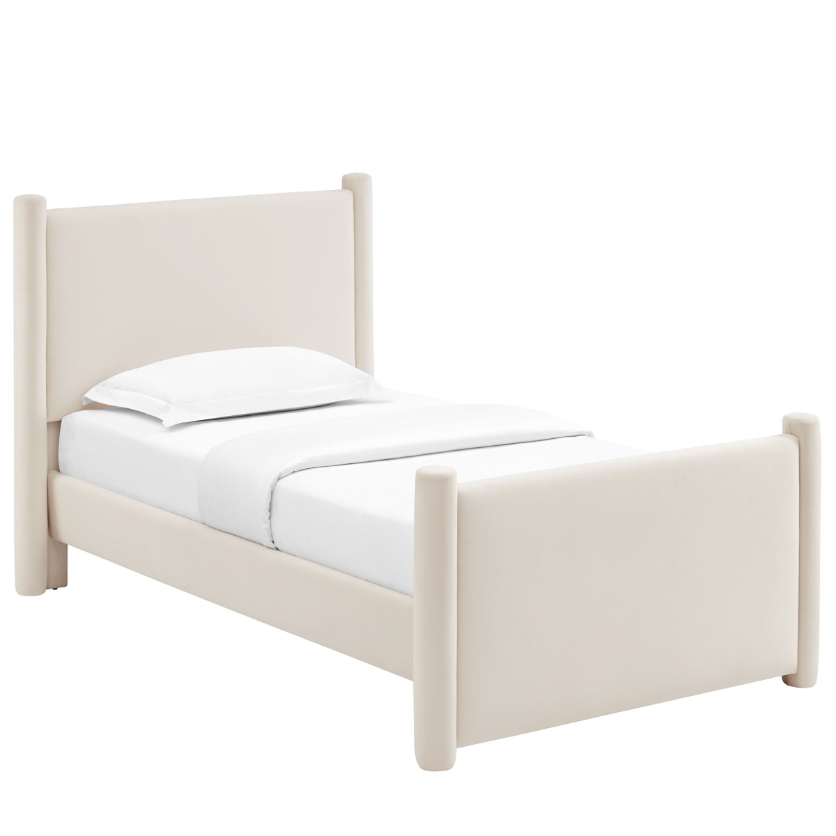 MOD-7173-ALA Rael Performance Velvet Platform Bed, Alabaster - Twin Size