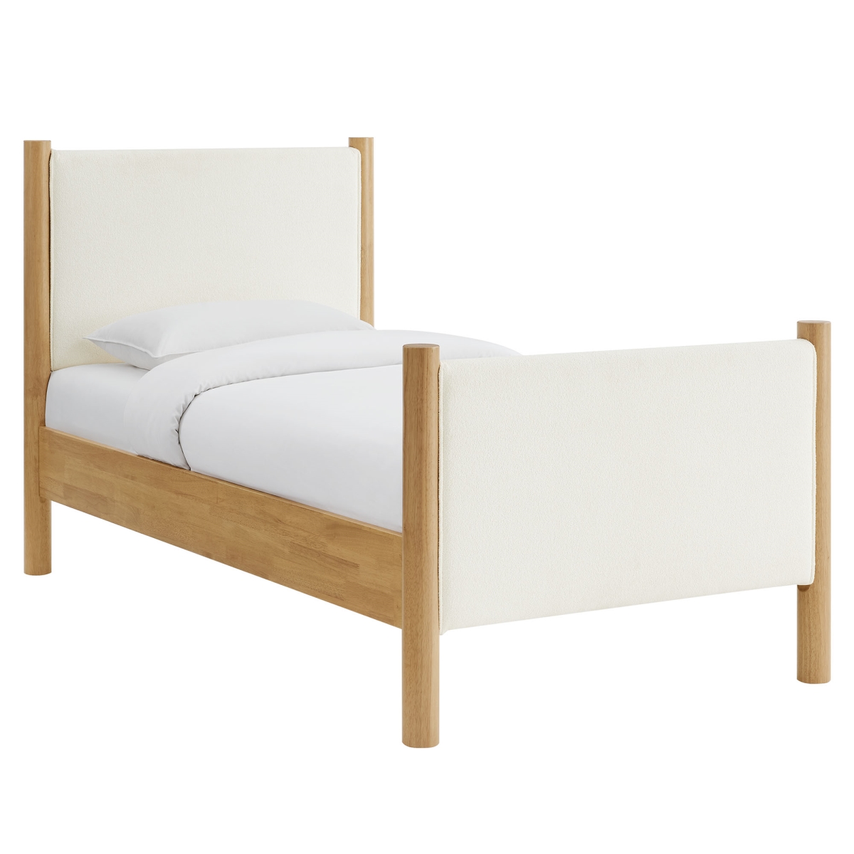 MOD-7185-FEA-OAK Maven Boucle Upholstered Platform Bed, Feather Oak - Twin Size