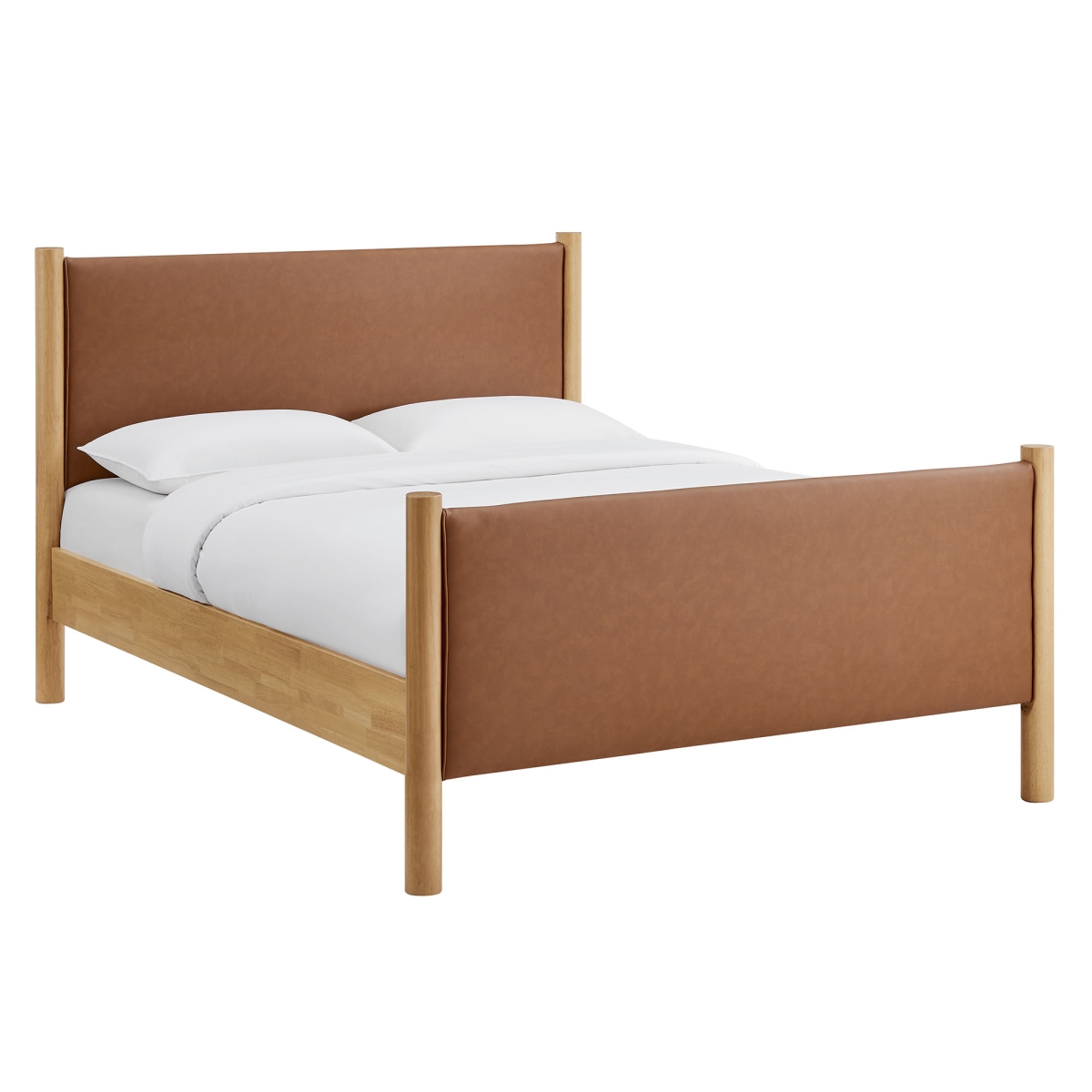 MOD-7190-TAN-OAK 64.76 x 87 x 46.46 in. Maven Queen Size Vegan Leather Upholstered Platform Bed, Tan Oak