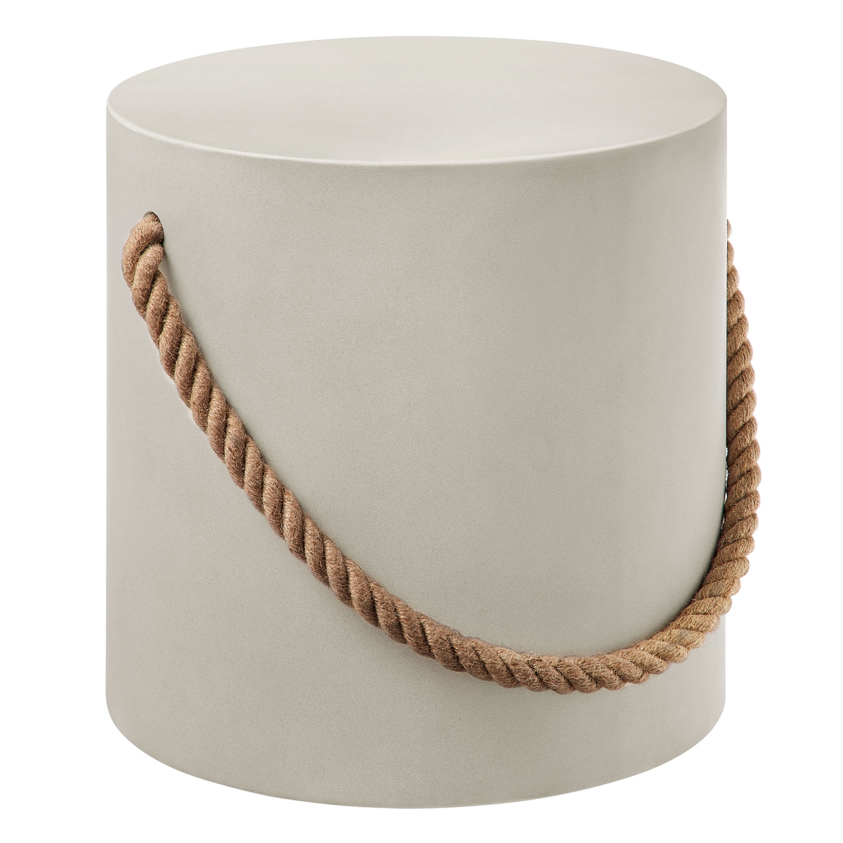 EEI-7089-LGR Isera Indoor & Outdoor Patio Rope Concrete Side Table Stool, Light Gray