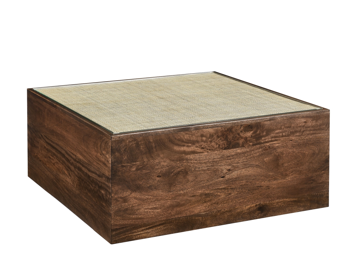 EEI-7086-WAL Truett Square Wood Rattan Coffee Table, Walnut