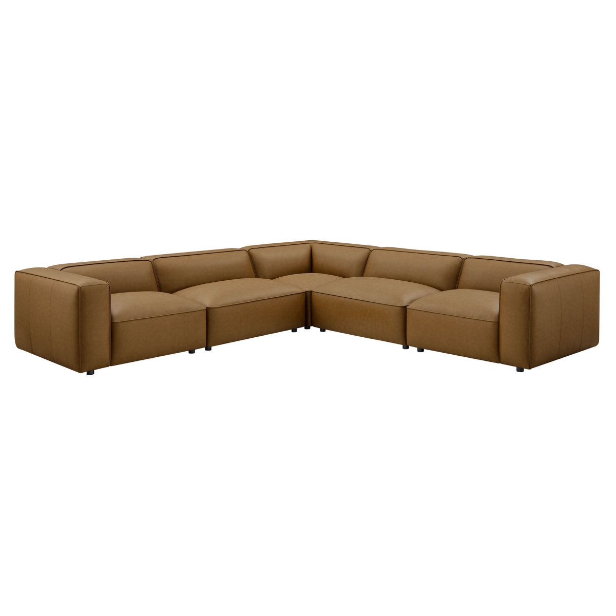 EEI-7129-CAM Auren Upholstered Vegan Leather Modular L-Shaped Sofa, Camel - 5 Piece
