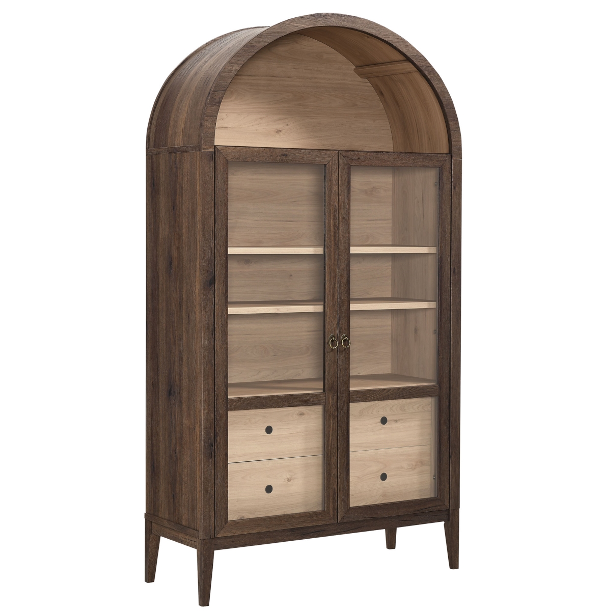 EEI-7168-WAL-LOA 74 in. Nolan Tall Wide Arched Storage Display Cabinet, Walnut & Light Oak